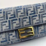 Blue Jacquard Monogram Shoulder Bag with Gold Clasp – Vintage-Inspired Structured Crossbody Purse