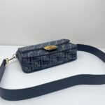 Blue Jacquard Monogram Shoulder Bag with Gold Clasp – Vintage-Inspired Structured Crossbody Purse