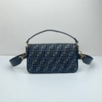 Blue Jacquard Monogram Shoulder Bag with Gold Clasp – Vintage-Inspired Structured Crossbody Purse