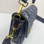 Blue Jacquard Monogram Shoulder Bag with Gold Clasp – Vintage-Inspired Structured Crossbody Purse