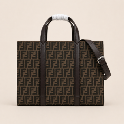 Luxury Monogram Jacquard Tote Bag with Leather Trim – Designer-Inspired Structured Shopper for Women