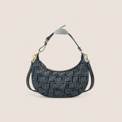 Luxury Monogram Denim Shoulder Bag Set – Crescent Hobo Designer-Inspired Handbag with Mini Pouch