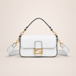 Elegant Leather Baguette Shoulder Bag with Adjustable Strap – Structured Mini Crossbody Purse for Women