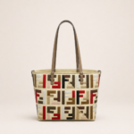 FF Monogram Denim & Leather Small Tote Bag – Structured Designer-Inspired Shoulder Carryall for Everyday Chic