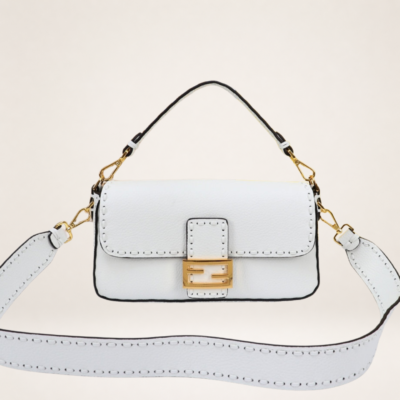 Elegant Leather Baguette Shoulder Bag with Adjustable Strap – Structured Mini Crossbody Purse for Women