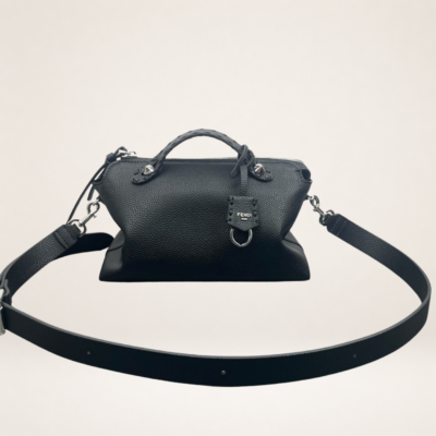 Luxury Pebbled Leather Top Handle Crossbody Bag – Structured Mini Boston Satchel with Adjustable Strap