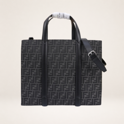 Luxury Monogram Jacquard Tote Bag with Leather Trim – Designer-Inspired Structured Shopper for Women