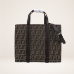 Luxury Monogram Jacquard Tote Bag with Leather Trim – Designer-Inspired Structured Shopper for Women