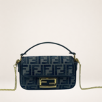 Blue Jacquard Monogram Shoulder Bag with Gold Clasp – Vintage-Inspired Structured Crossbody Purse