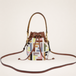 Luxury Geometric Canvas Bucket Bag with Leather Trim – Mini Drawstring Crossbody Purse for Women