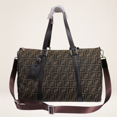 Luxury Brown Monogram Canvas Duffle Bag – Designer-Inspired Travel Weekender with Leather Trim